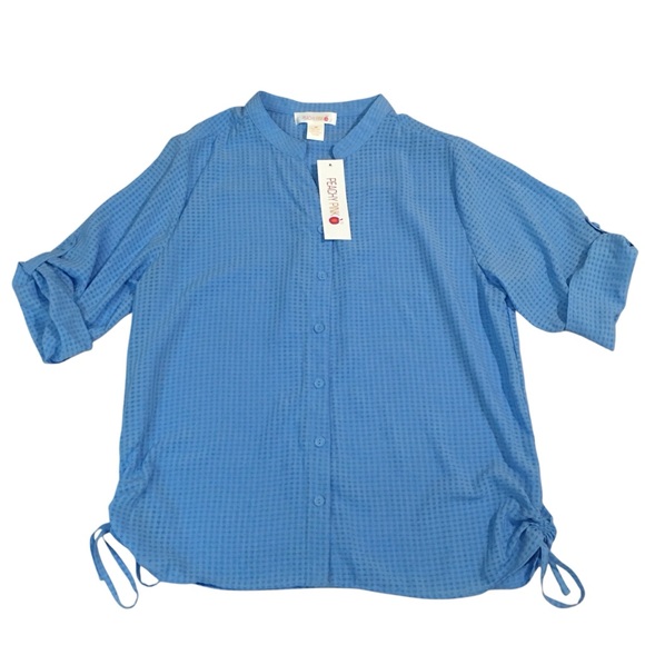 Peachy Pink Button Down Blue Top Blouse - Women’s Medium NWT - Picture 9 of 15